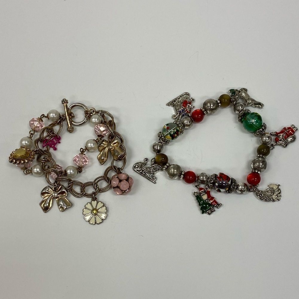 Silver and‎ gold holiday charm bracelet two pack